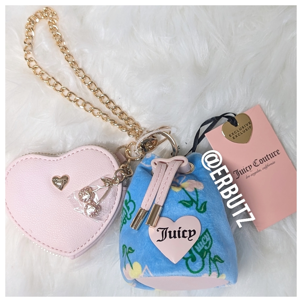 Juicy Couture Blue Gleam Retro Juicy Cherry Drawstring and Heart Micro Bags 🍒